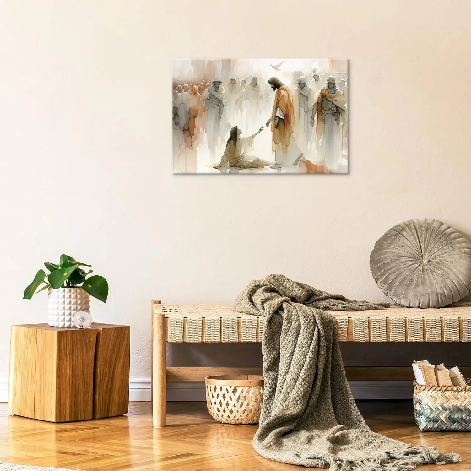 Jesus Reaching Out canvas wall art, additional product view 6 with contemporary styling for prayer room decor